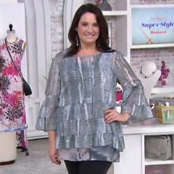 Logo Lori Goldstein printed chiffon peplum blouse - Picture 4 of 7
